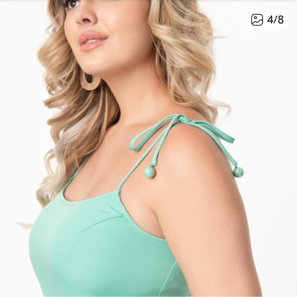 Unique Vintage Bobbie Swing Dress Mint Green - Picture 3 of 4